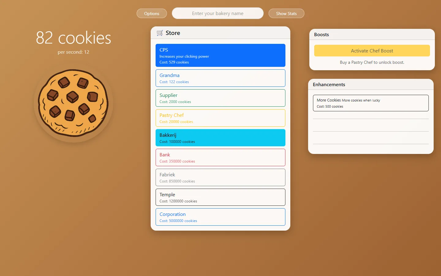 Cookies Clicker tijdens het spelen